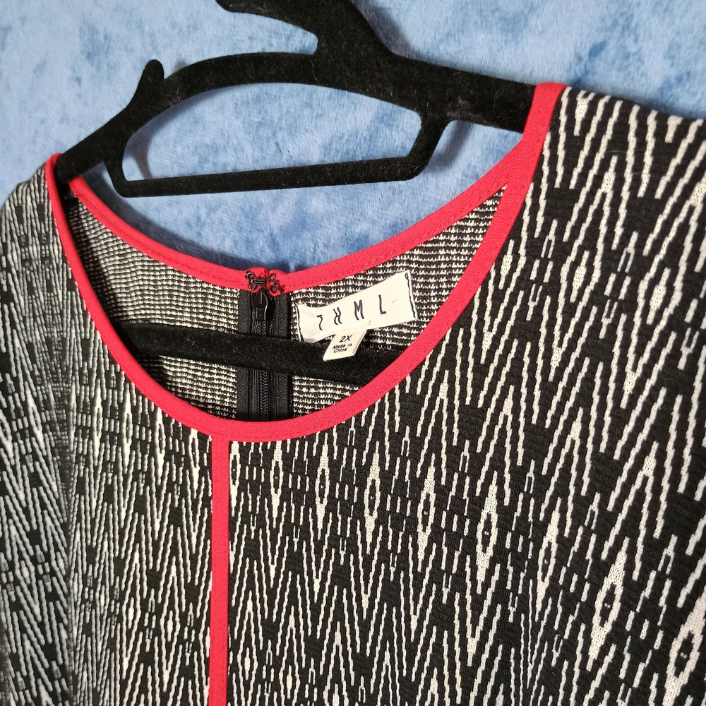 THML Black and White Patterned Dress with Red Trim, 2x